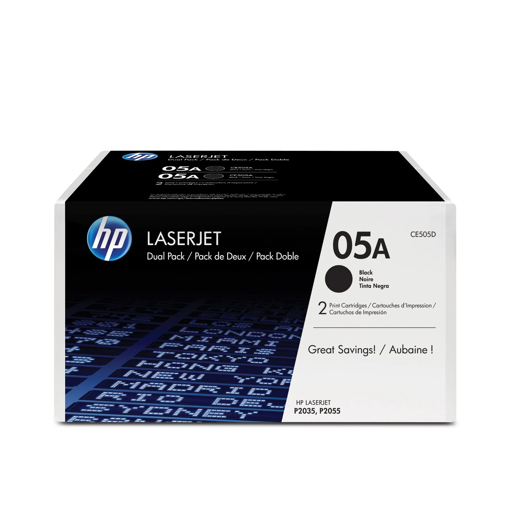 HP Toner CE505D, 2300 pages/5%, Black, 2 pcs