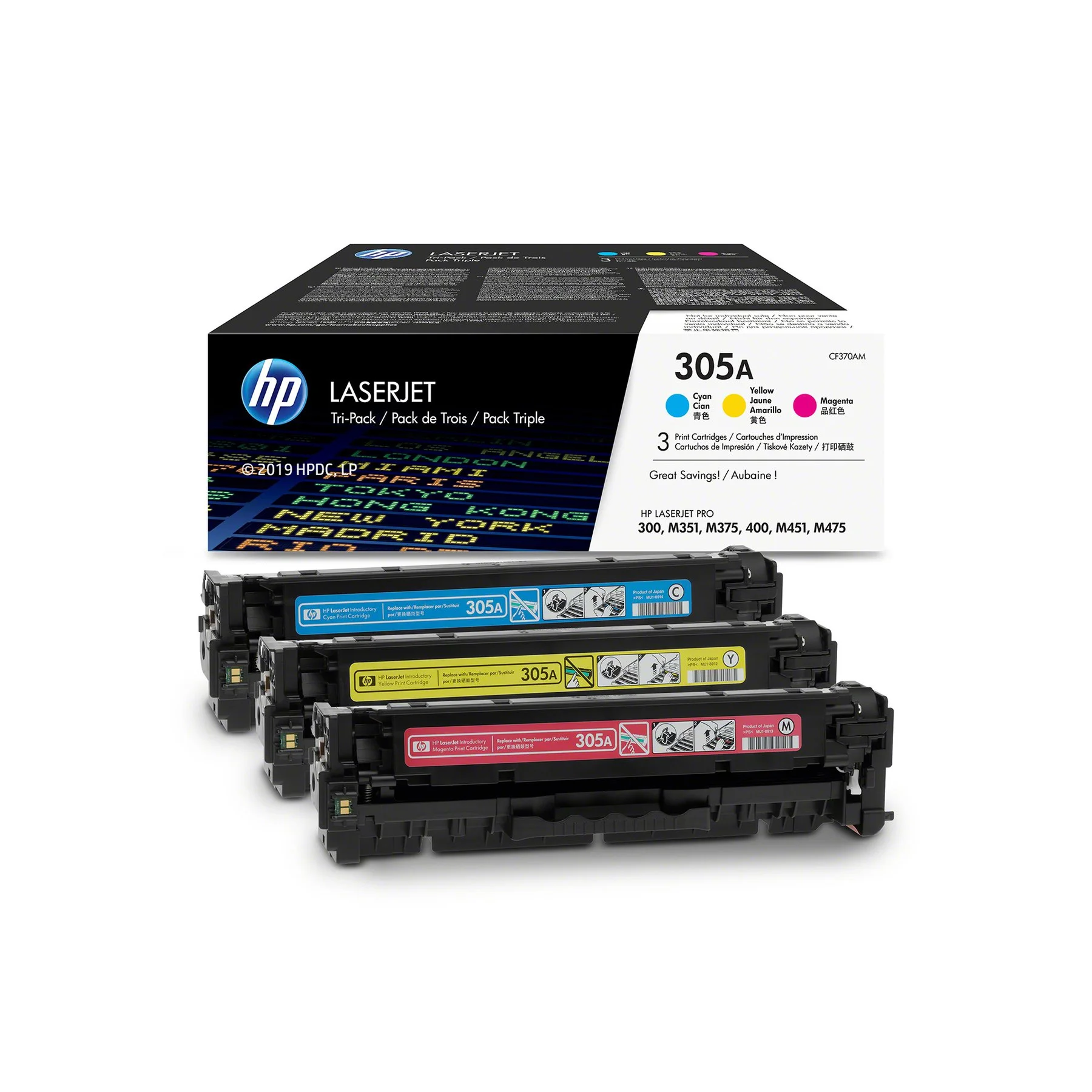HP Toner CF370AM, 305A, Cyan, Magenta, Yellow, 3 pieces