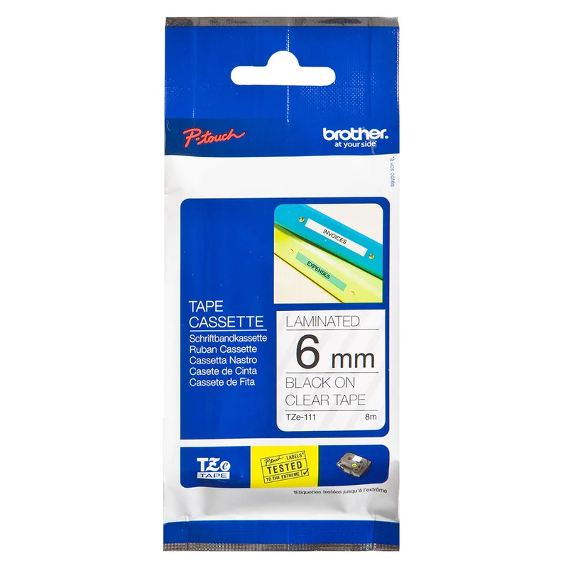 Brother Tape TZE111, black on transparent, 6 mm