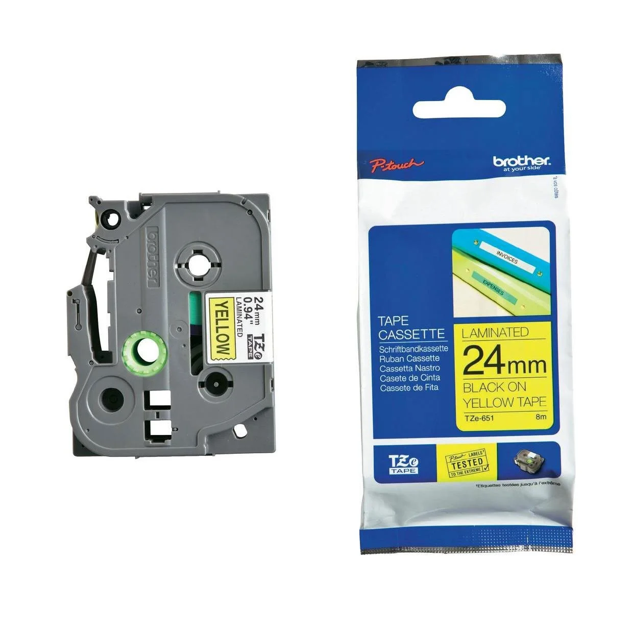 Brother Tape TZe-651, 24 mm x 8 m, for black print on yellow tape