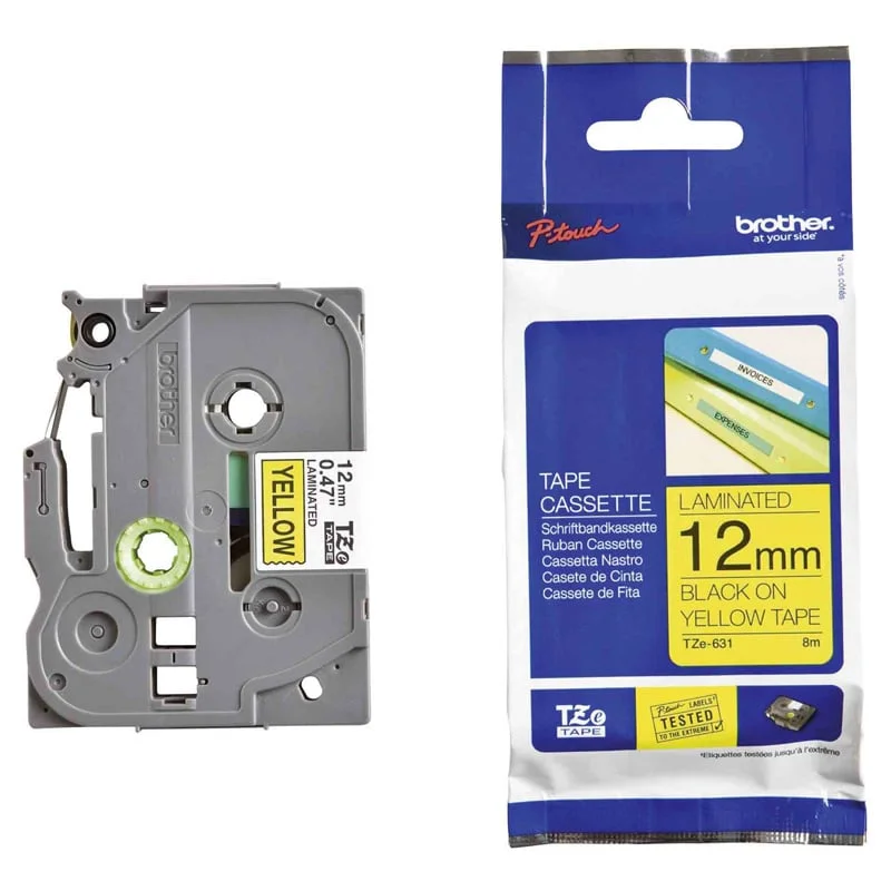 Brother Tape TZE631, for black print on yellow tape, 12 mm