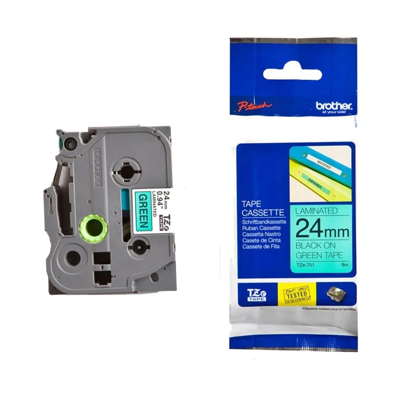 Brother Tape TZЕ751, black print on green tape, 24 mm
