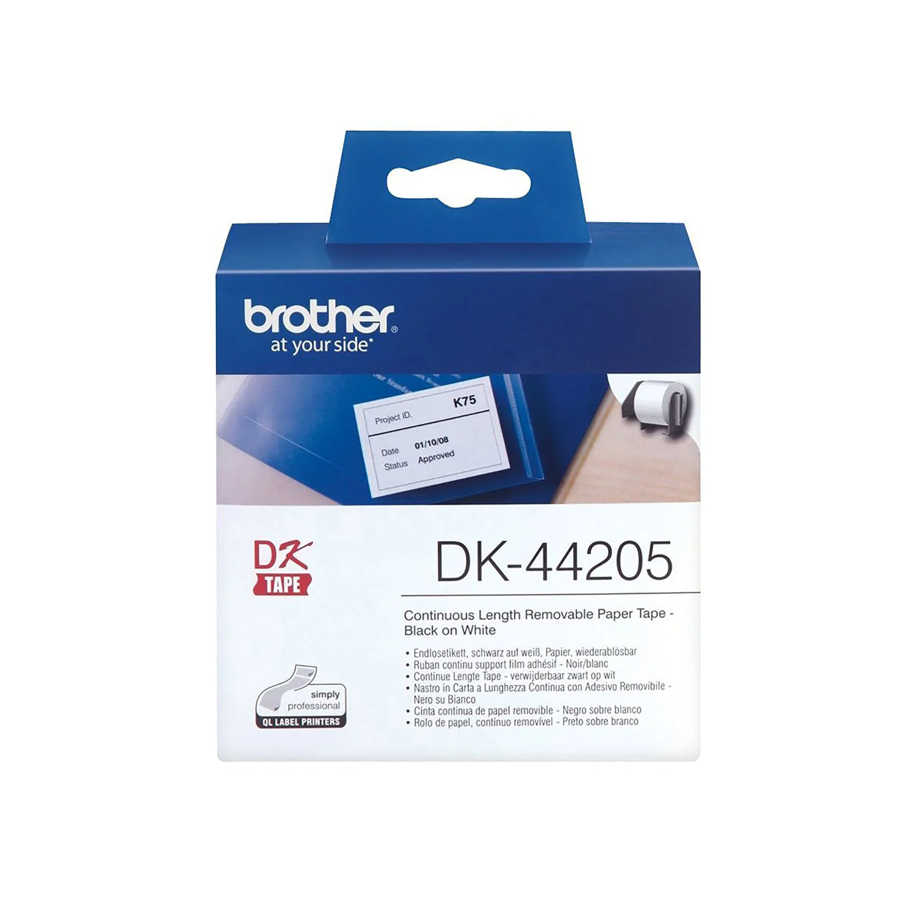Brother Tape DK44205, 62 mm x 8 m, for black print on white tape
