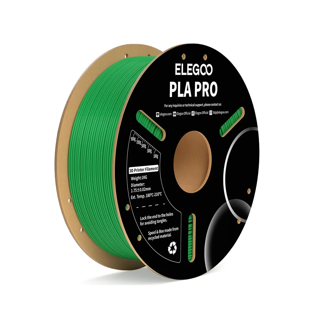 Филамент за 3D принтер Elegoo PLA Pro, 1.75 mm, 1 kg, зелен