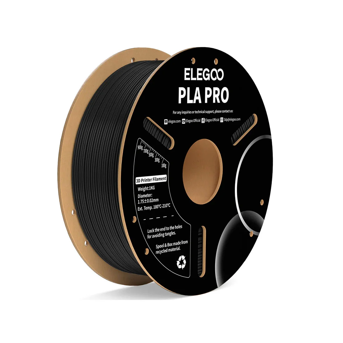 Филамент за 3D принтер Elegoo PLA Pro, 1.75 mm, 1 kg, черен