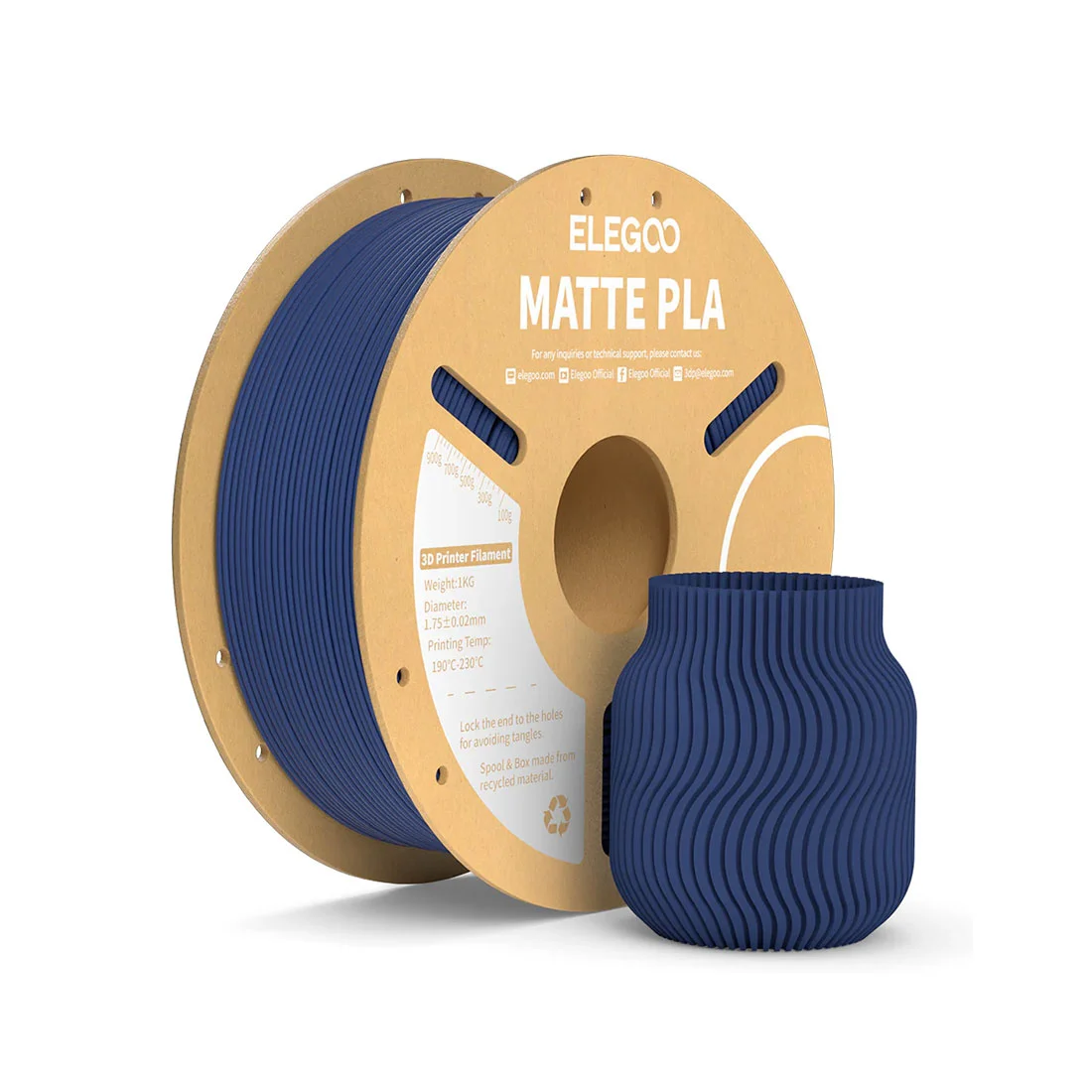 Филамент за 3D принтер Elegoo PLA Matte, 1.75 mm, 1 kg, тъмносин