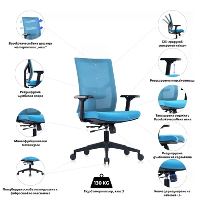 RFG Ergonomic chair Snow Black W, light blue seat, light blue backrest