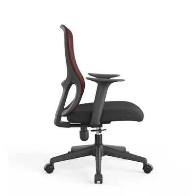 Офис стол RFG Smarter W, дамаска и меш, до 120 kg, черна седалка, червена облегалка
