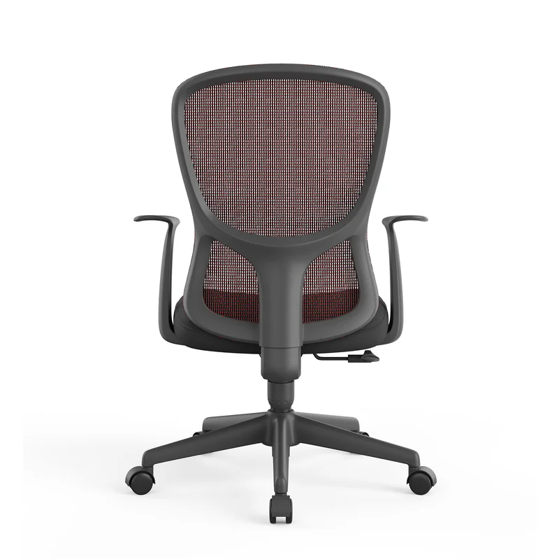 Офис стол RFG Smarter W, дамаска и меш, до 120 kg, черна седалка, червена облегалка