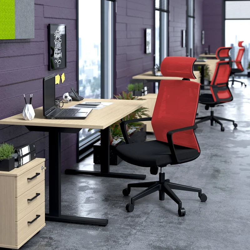 RFG Executive Chair Smart HB, Fabric and Mesh, Black Seat, Red Backrest