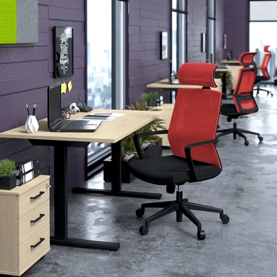 RFG Executive Chair Smart HB, Fabric and Mesh, Black Seat, Red Backrest