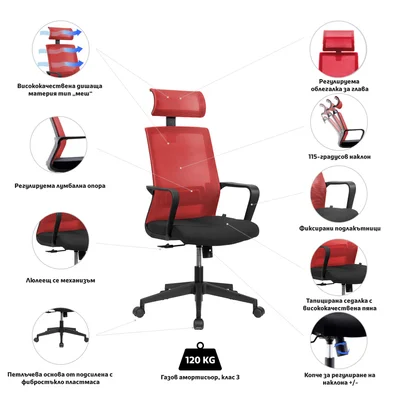 RFG Executive Chair Smart HB, Fabric and Mesh, Black Seat, Red Backrest