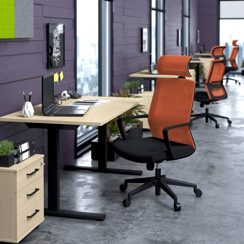 RFG Executive chair Smart HB, fabric and mesh, black seat, orange backrest
