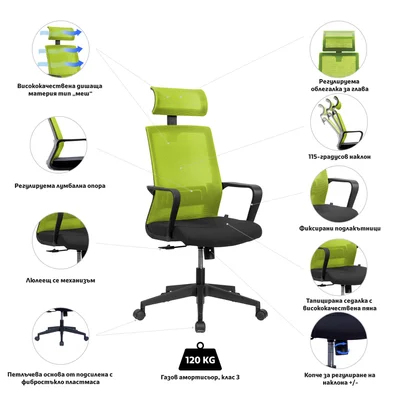 RFG Executive Chair Smart HB, fabric and mesh, black seat, green backrest