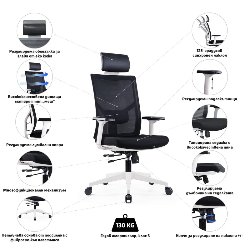 RFG Ergonomic chair Snow HB, black seat, black backrest