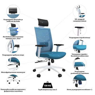 RFG Ergonomic chair Snow HB, light blue seat, light blue backrest
