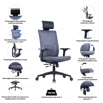 RFG Ergonomic chair Snow Black HB, light grey seat, light grey backrest