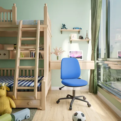 RFG Kids Chair Lucky Black, fabric, blue seat, blue backrest