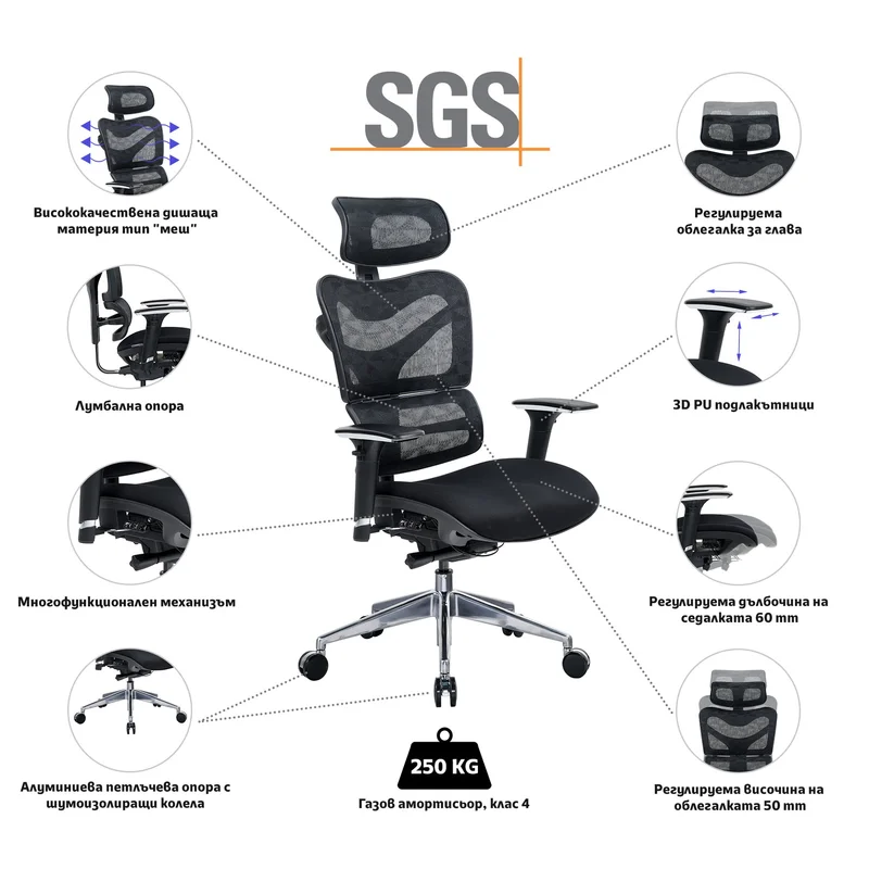 RFG Ergonomic Chair TECH@GAMES, black seat, black backrest