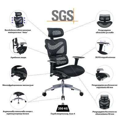 RFG Ergonomic Chair TECH@GAMES, black seat, black backrest