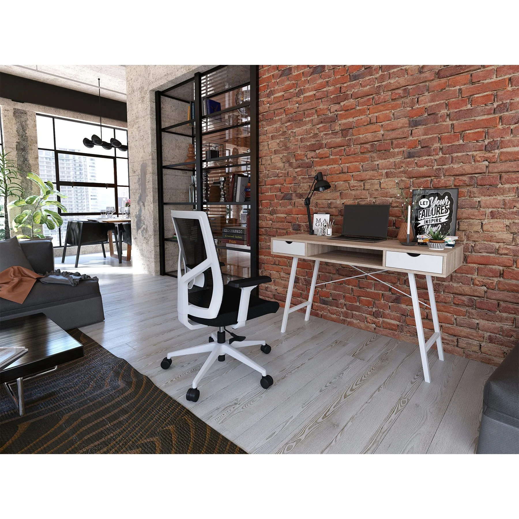 RFG Work Desk Shape A, 120 x 48 x 76 cm, melamine oak, white metal