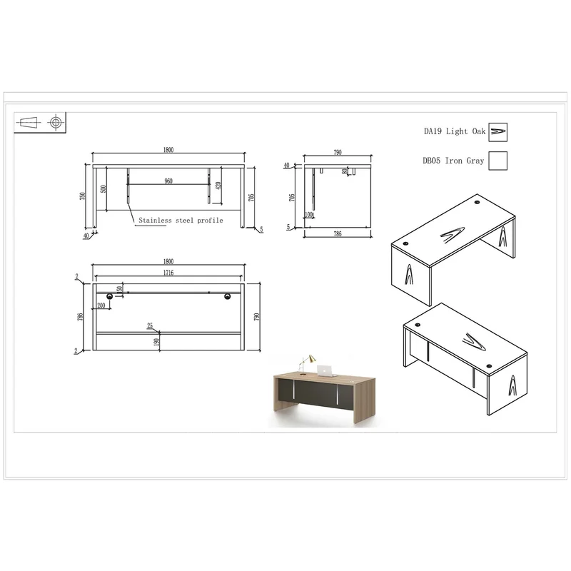 RFG Work desk Milano, 1800 x 790 x 750 mm, light oak and dark gray