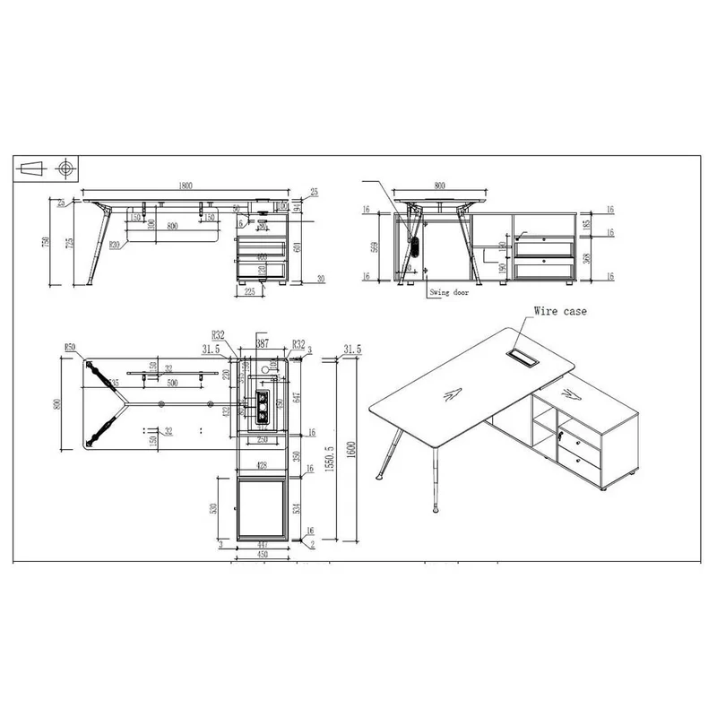 RFG Desk Paris, 1800 x 1600 x 750 mm, walnut and light gray