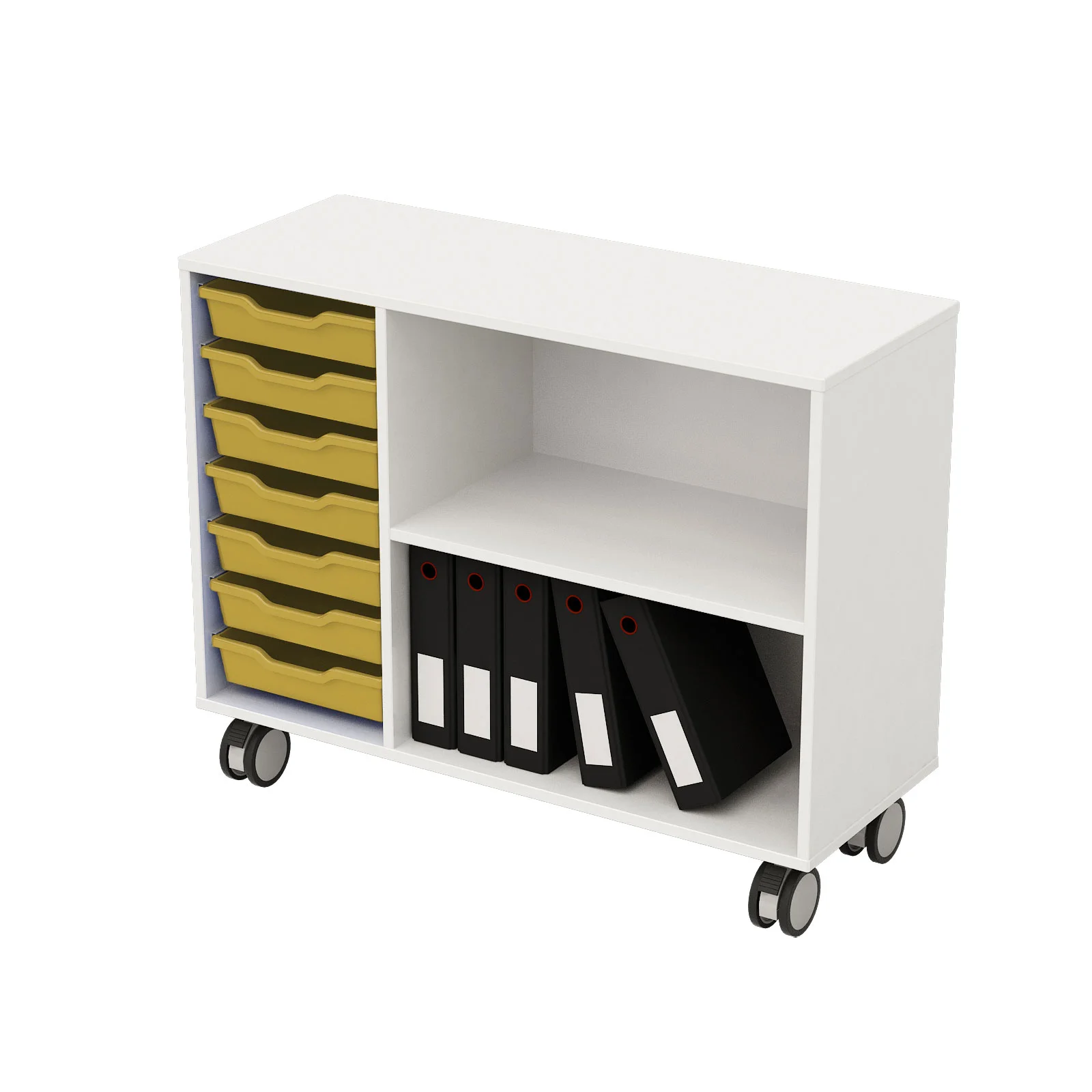 RFG Shelf, with 7 yellow trays, PP, 104 ? 40 ? 960 mm, white