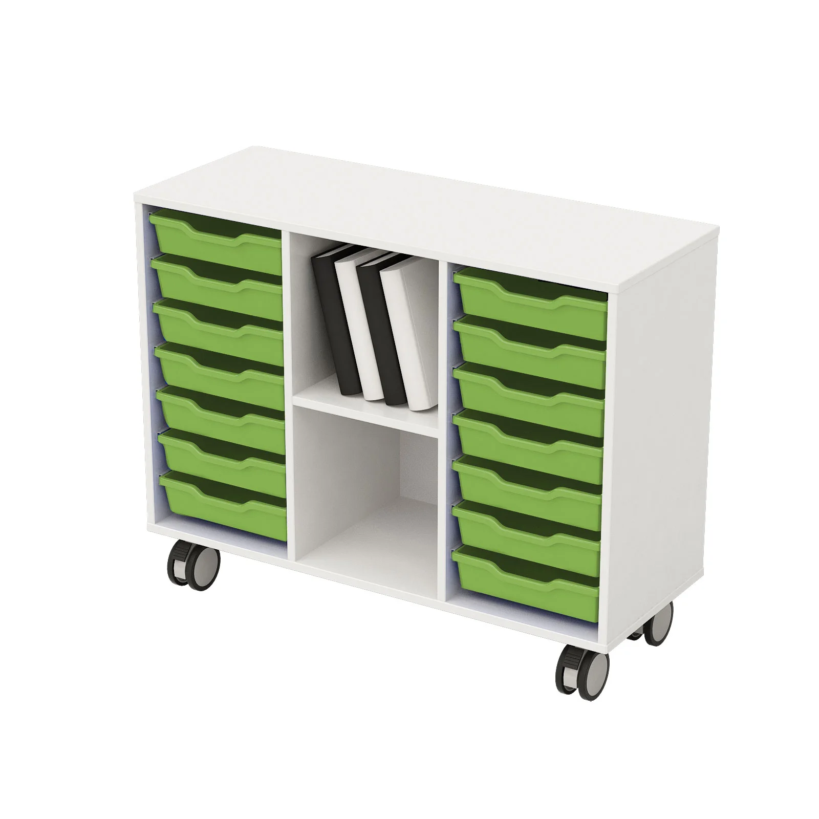 RFG Shelf, with 14 green trays, PP, 104 x 40 x 960 mm, white