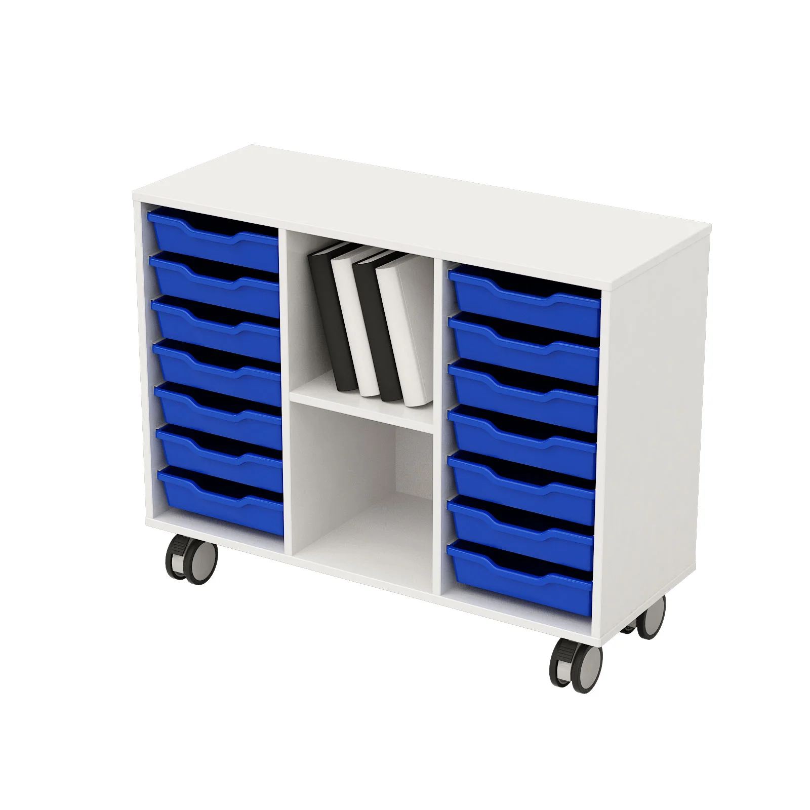 RFG Rack, with 14 blue trays, PP, 104 x 40 x 960 mm, white