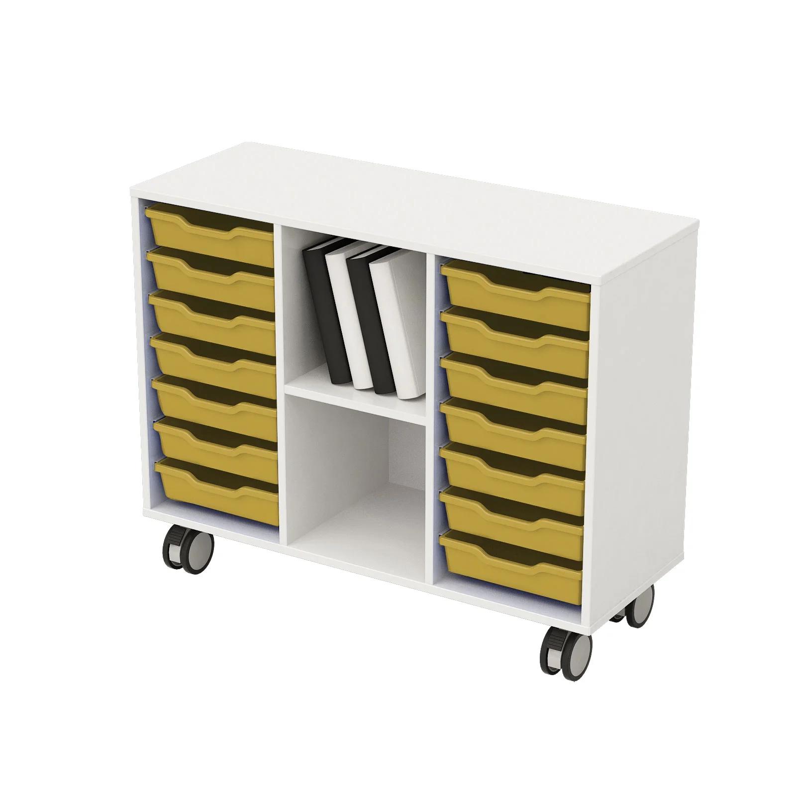 RFG Shelf, with 14 yellow trays, PP, 104 x 40 x 960 mm, white