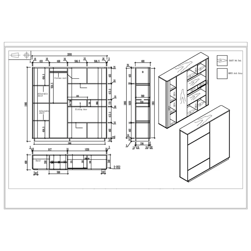 RFG Cabinet Lisabon, 2000 x 400 x 1980 mm, na oak and grey