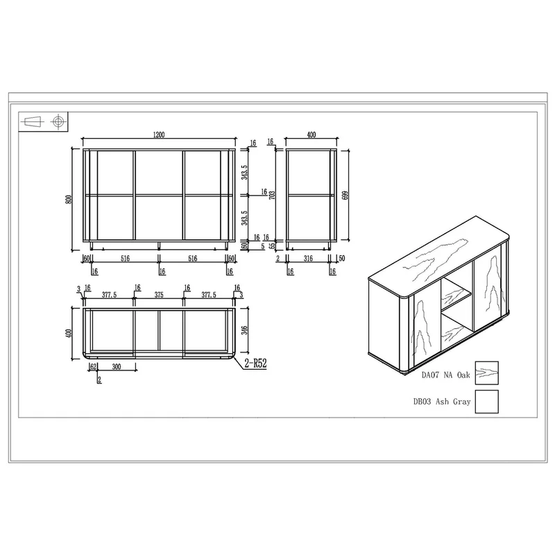 RFG Cabinet Lisabon, 1200 x 400 x 800 mm, na oak and grey