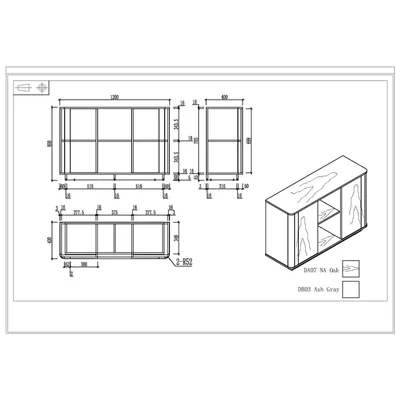 RFG Cabinet Lisabon, 1200 x 400 x 800 mm, na oak and grey