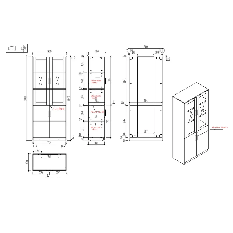 RFG Cabinet Monaco, with glass doors, 800 x 400 x 2000 mm, white
