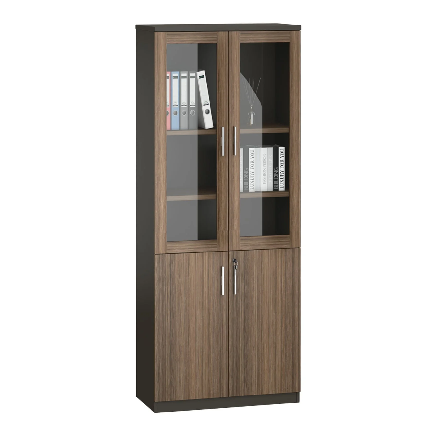 RFG Cabinet Chicago, with glass doors, 800 x 400 x 2000 mm, Reine oak and dark gray