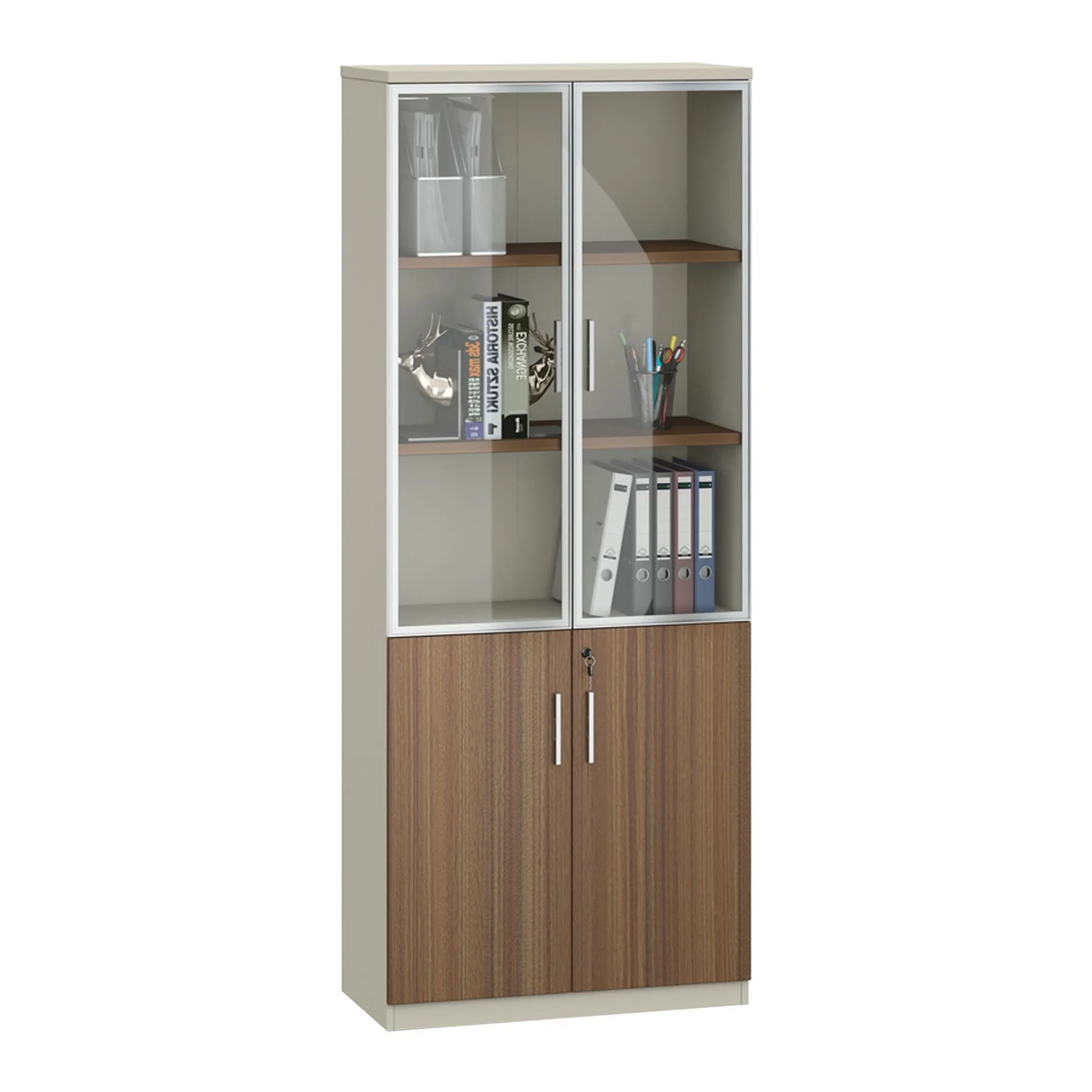 Cabinet RFG Elmaz, with glass doors, 800 x 400 x 2000 mm, Australian oak and grey