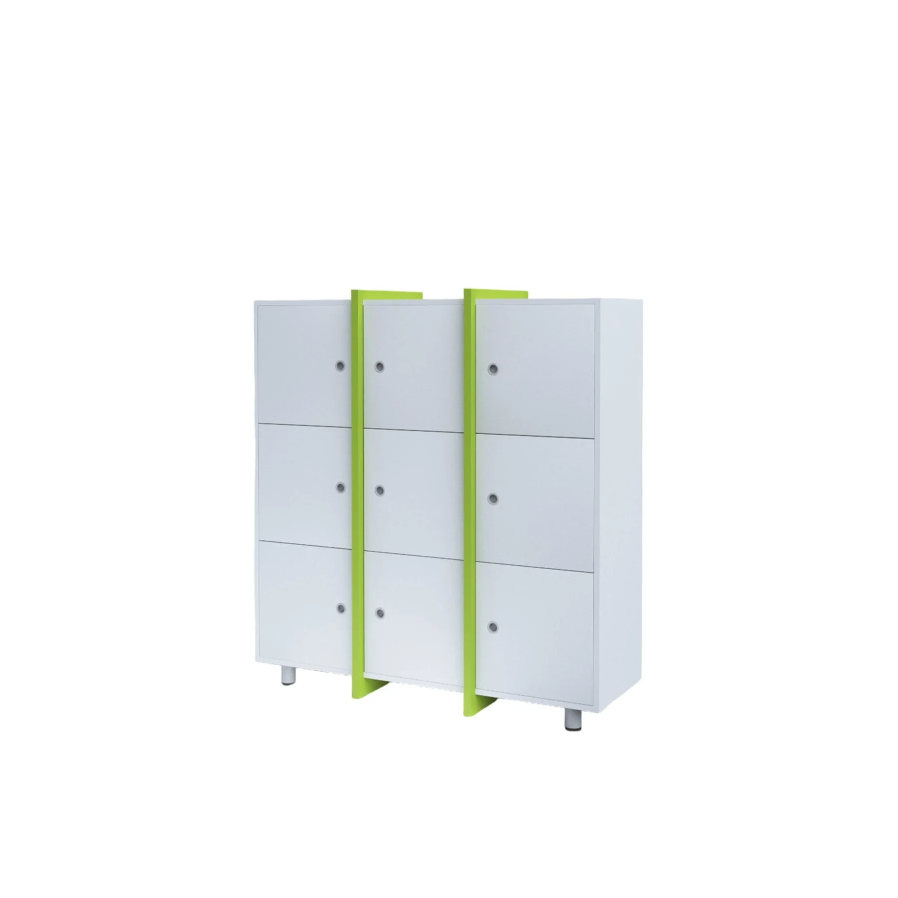 RFG Cabinet Etto, with 9 compartments, 1260 x 400 x 1310 mm, white and green