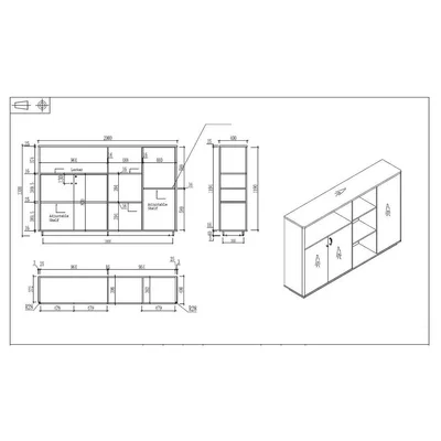 RFG Cabinet Paris, 2000 x 400 x 1300 mm, walnut and light grey