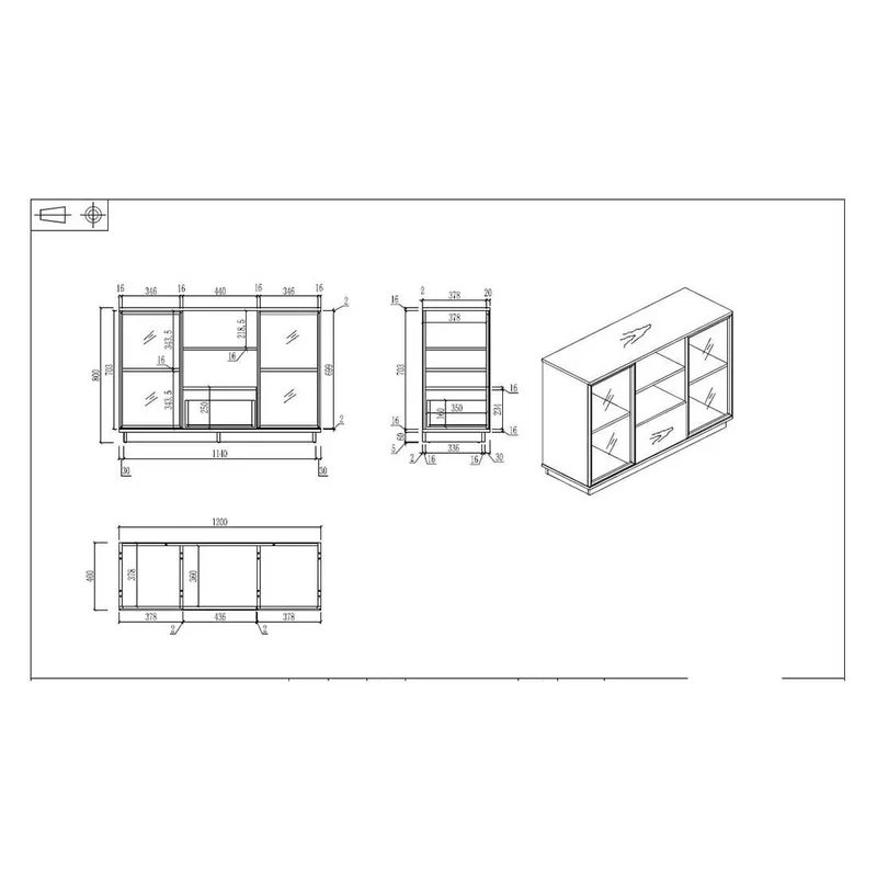 RFG Cabinet Paris, 1 200 x 400 x 800 mm, walnut and light gray