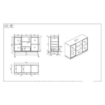 RFG Cabinet Paris, 1 200 x 400 x 800 mm, walnut and light gray