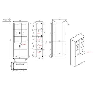 RFG Cabinet Monaco, with glass doors, 800 x 400 x 2000 mm, elm & white