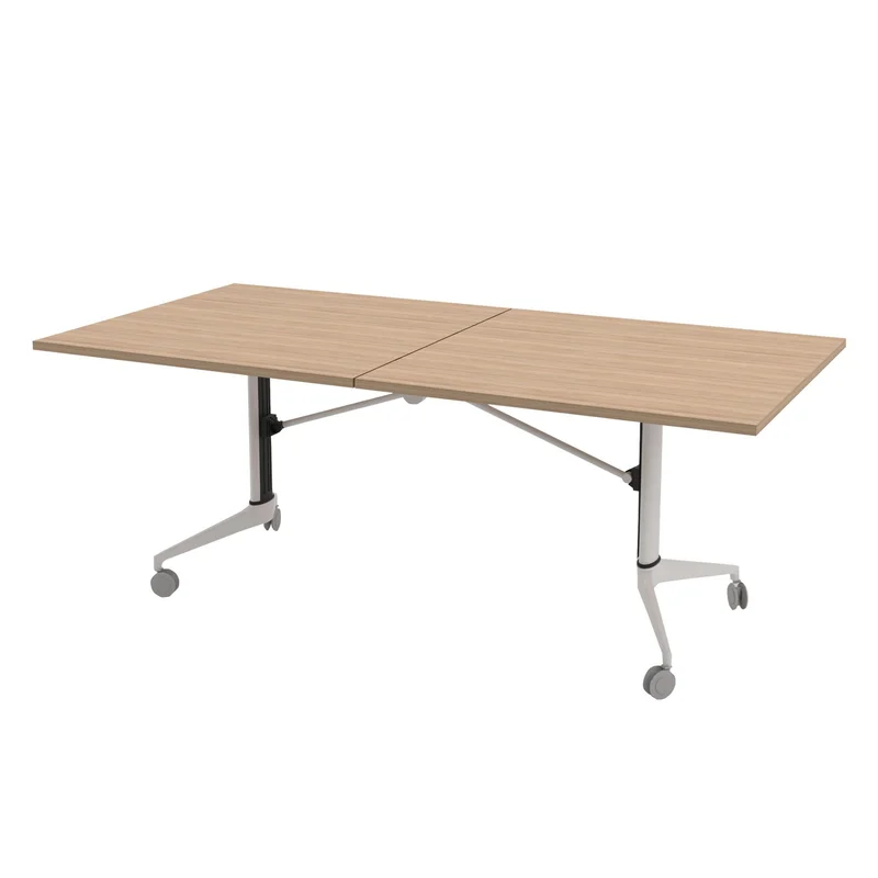 RFG Mobile Folding Conference Table Butterfly, 200 x 100 x 74 cm, amber oak top and white metal legs