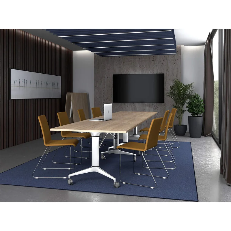 RFG Mobile Folding Conference Table Butterfly, 200 x 100 x 74 cm, amber oak top and white metal legs