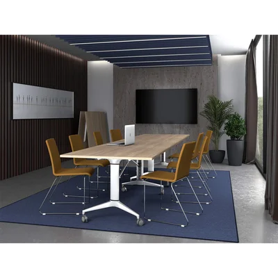 RFG Mobile Folding Conference Table Butterfly, 200 x 100 x 74 cm, amber oak top and white metal legs