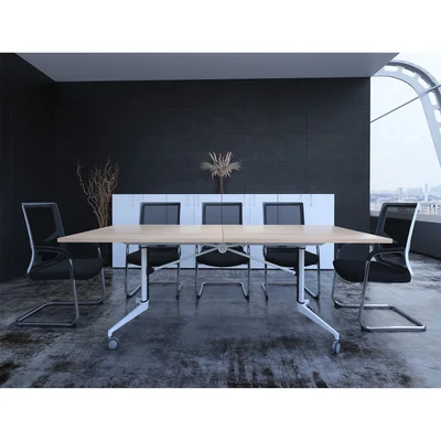 RFG Mobile Folding Conference Table Butterfly, 200 x 100 x 74 cm, amber oak top and white metal legs