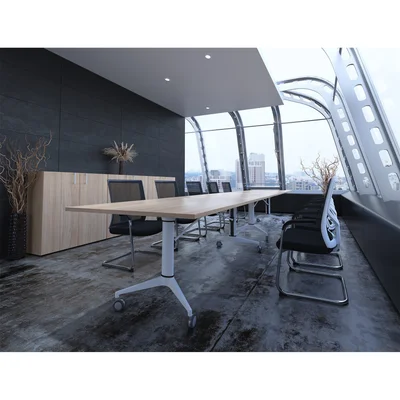 RFG Mobile Folding Conference Table Butterfly, 200 x 100 x 74 cm, amber oak top and white metal legs