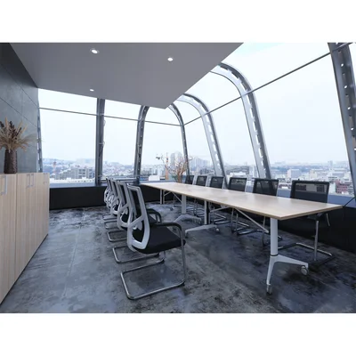 RFG Mobile Folding Conference Table Butterfly, 200 x 100 x 74 cm, amber oak top and white metal legs