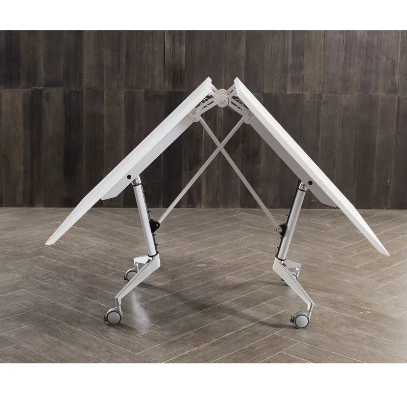 RFG Mobile Folding Conference Table Butterfly, 200 x 100 x 74 cm, amber oak top and white metal legs