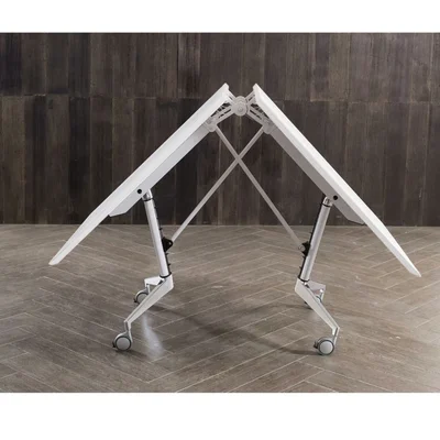 RFG Mobile Folding Conference Table Butterfly, 200 x 100 x 74 cm, amber oak top and white metal legs
